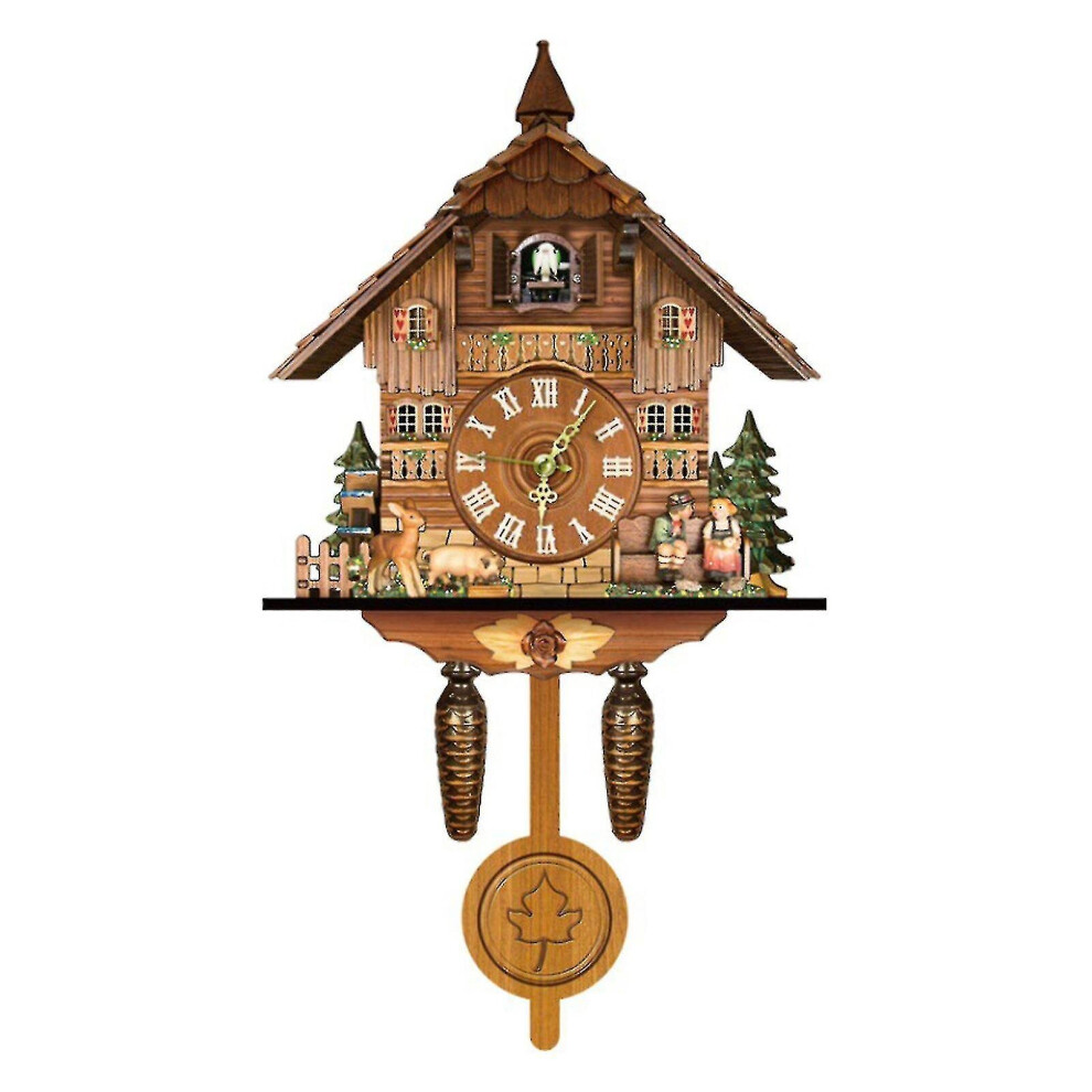 German Forest Cuckoo Clock Nordic-Style Wooden Wall Clock With Hand-Carved Scene, On-The-Hour Cuckoo, Mdf 26X6x14 Cm Black