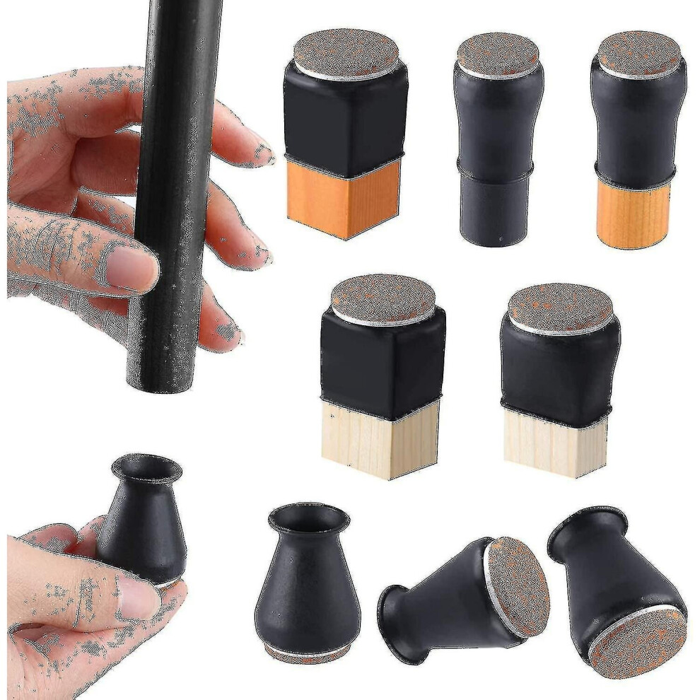 Silicone Chair Leg Floor Protectors With Felt Fit 0.5" - 1" 16 Pcs