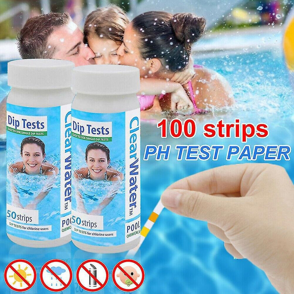 100pcs Clearwater Dip Test Strips Hot Tub Spa Swimming Pool Water Ph Alkaline Chlorine