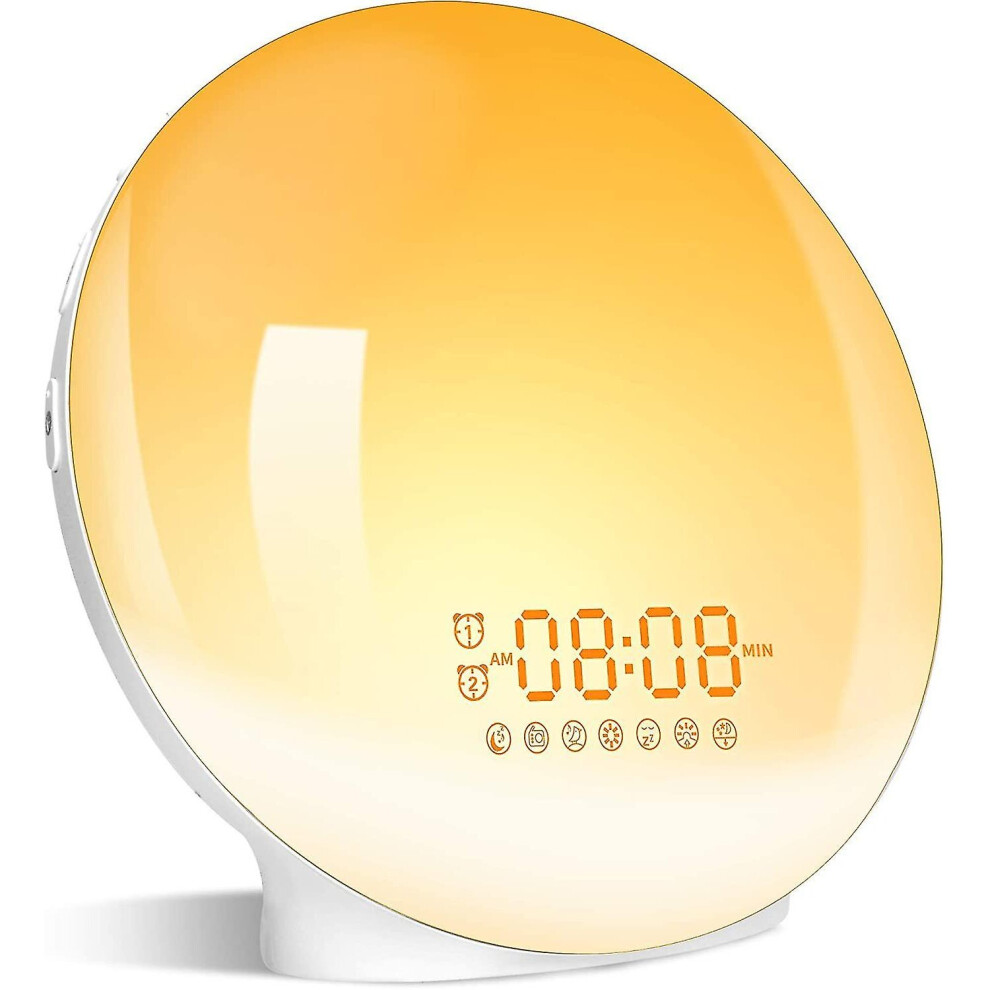 Alarm Clock Wake Up Light With Sunrise Sunset Simulation Dual Alarms Bedside Night Lamp Snooze Function Fm Radio 7 Natural Sounds 7 Colorful Atmospher