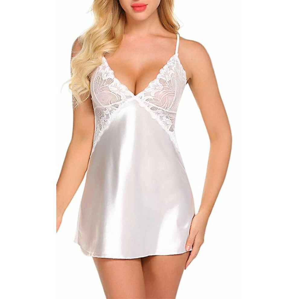 White (, M) Women Lace Sexy Babydoll Nightdress Erotic Sleepwear Nightwear