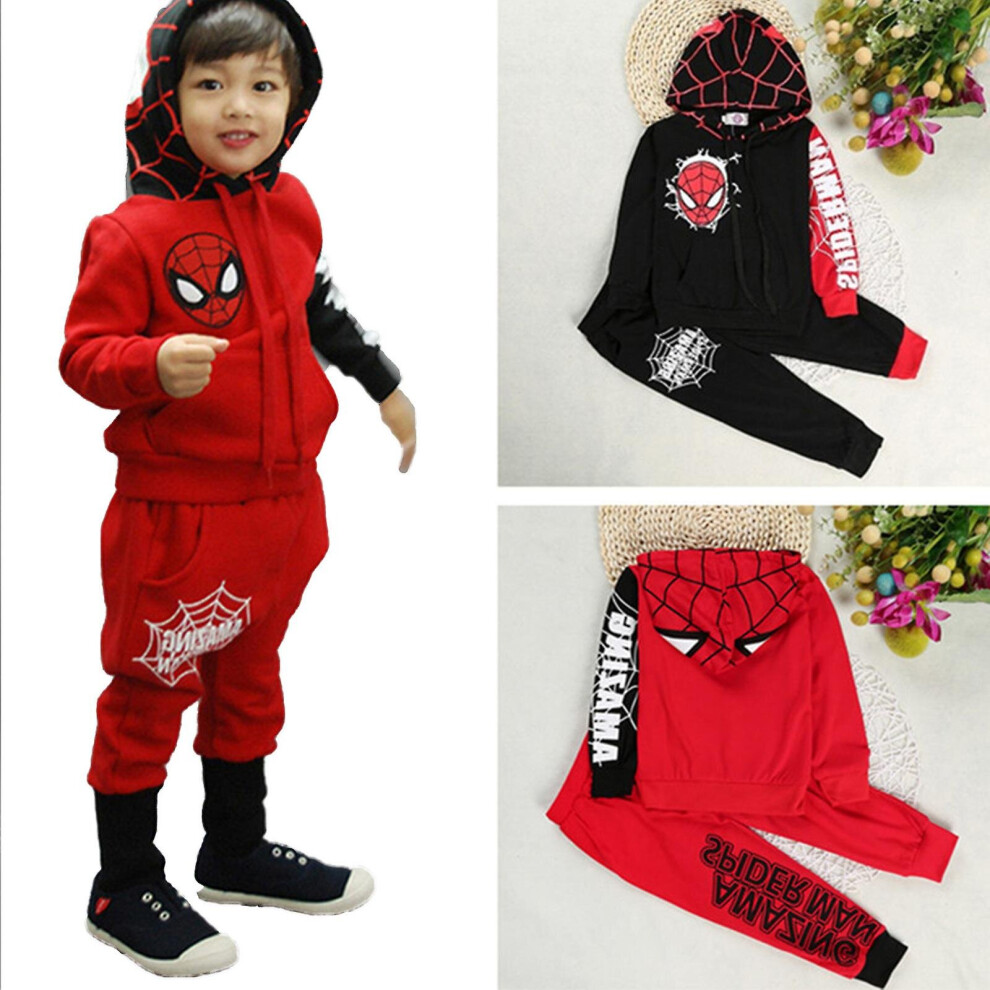 (Red, 4-5 Years) Kids Boys Marvel Spiderman Clothes Hoodie Hooded Top Pants Tracksuit Set