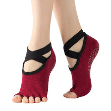 (Wine Red, 1Pair) Womens Non-slip Fitness Ballet Dance Exercise Yoga Socks