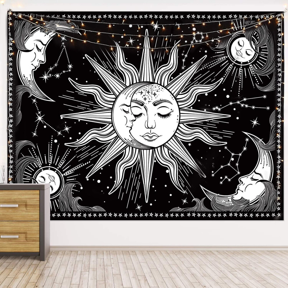 Wandteppich,schwarz Und Wei Tapisserie Wandbehang Mystic Tapisserie Als Wandkunst Und Raumdekoration Fr Schlafzimmer, Wohnzimmer, Schlafsaal,gedruckt