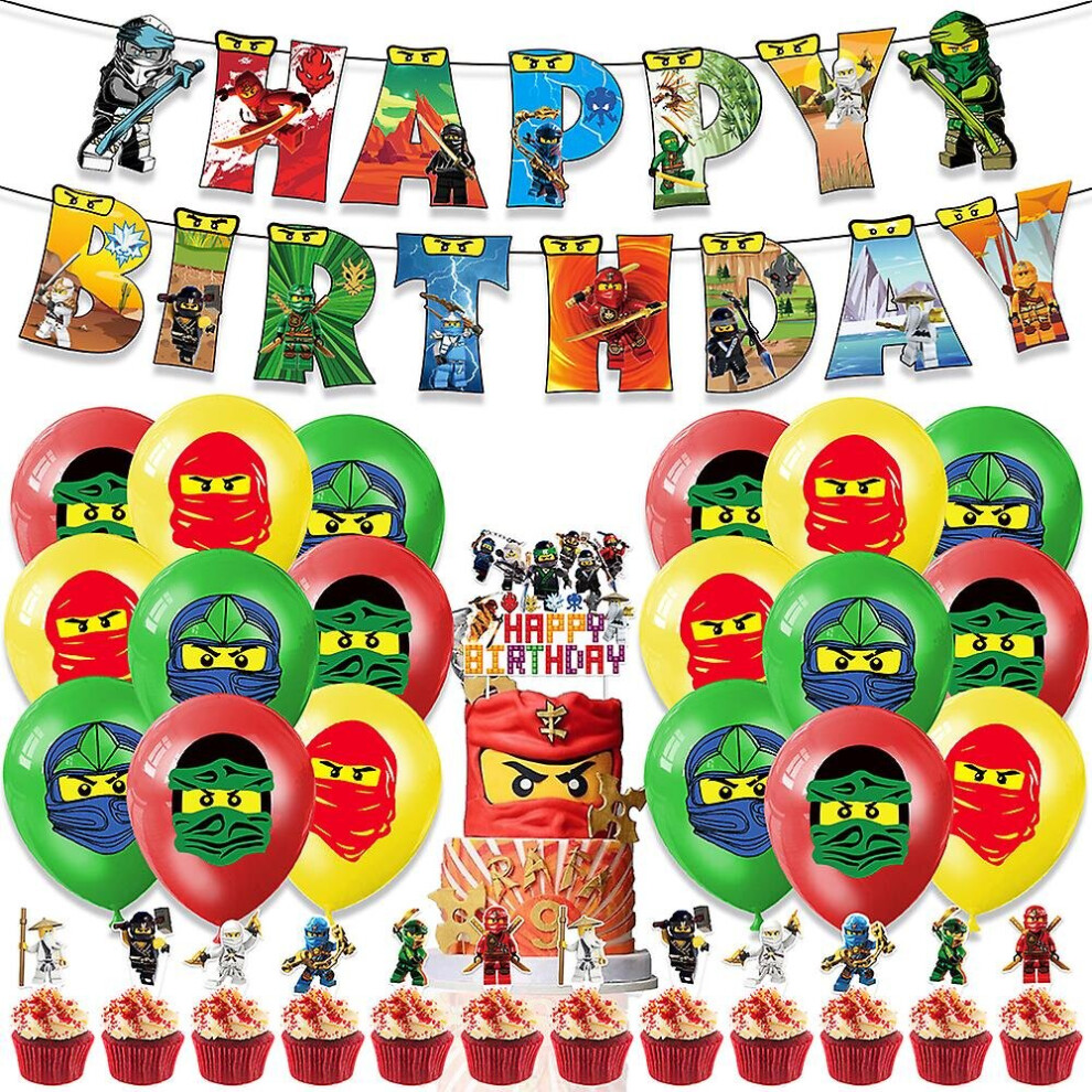 Ninjago Theme Kids Boys Happy Birthday Party Decoration Balloon Banner Cupcake Toppers Kits