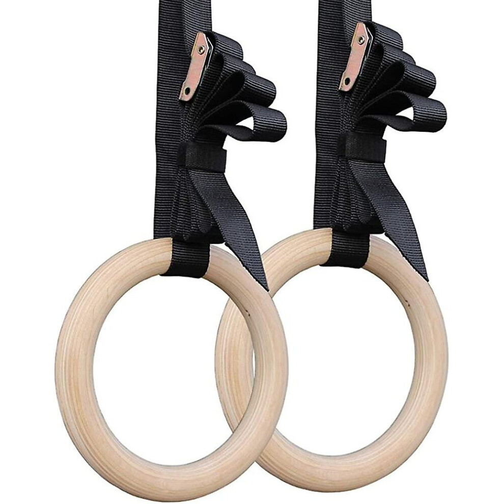 Wood Gymnastic Rings With Adjustable Straps For Cross-training Workouts Gymnastics And Conditioning