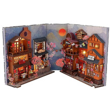 3D Wooden Puzzle Bookend Kit with LED Light - DIY Book Nook Shelf, 17x18.5x8.5 cm, Ideal Gift for Teens and Craft Lovers