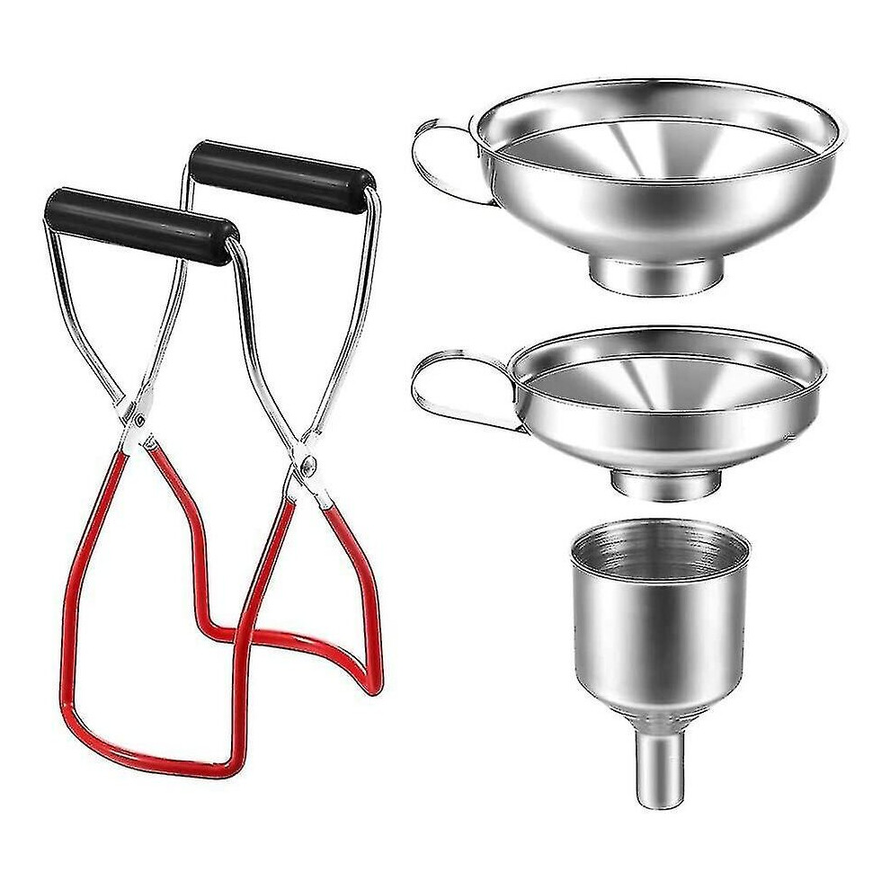Kitchen Funnel Set, 4 Pcs Kitchen Strainer Funnel, Stainless Steel Funnel, Stainless Steel Small Funnel Jam Tongs Jars Jam Funnel