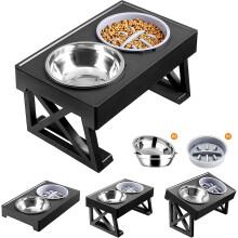 Elevated Dog Bowls For Large Dogs, Medium And Small, 15 Tilted Adjustable Raised Dog Bowl Stand With 1 Slow Feeder Dog Bowl