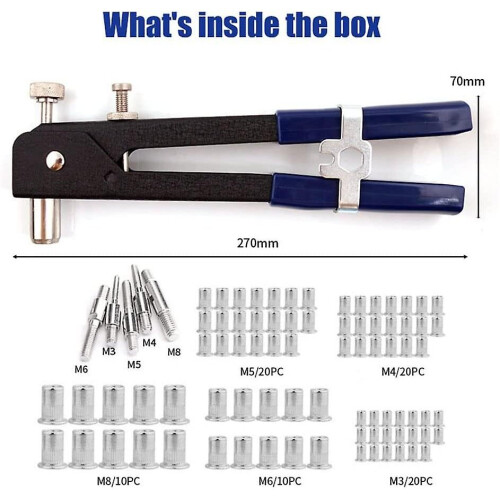 86 Pcs Rivet Nut Tool Kit, Hand Riveter Set With M3/m4/m5/m6/m8 Threaded Rivet Nut And Mandrel 2
