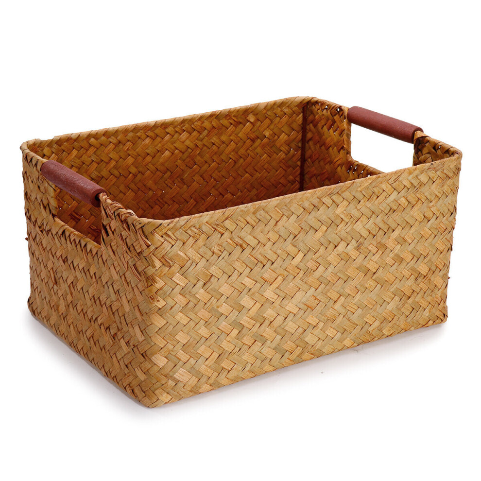 (Yellow) Seaweed Woven Storage Basket Fruit Sundries Home Organizer Fruit Container