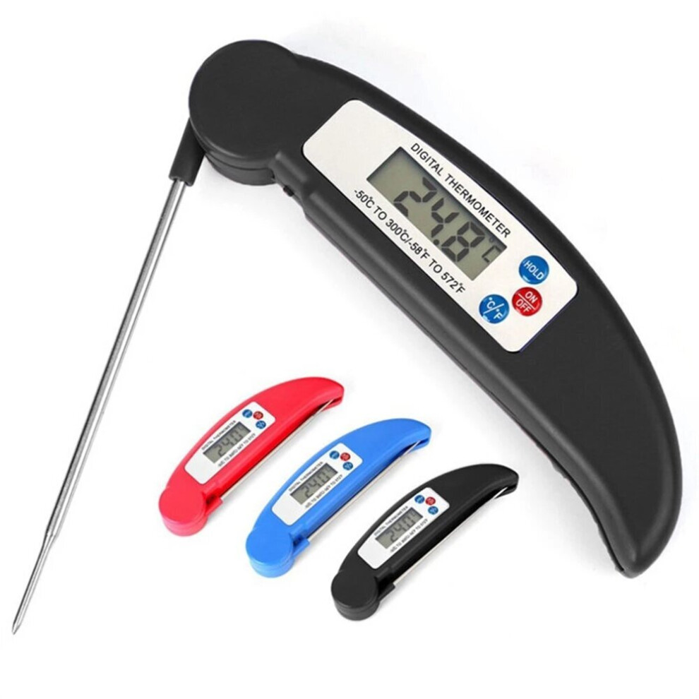 (Black) Folding Food Thermometer Quick Temperature Measurement Automatic Shut-Down for BBQ Baking