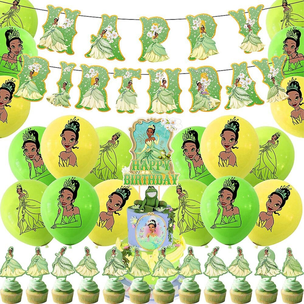 Princess Tiana Party Decorations, Princess And The Frog Theme Birthday Party Supplies Include Banners, Ballons, Cake Topper, Princess Party Favor
