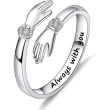 S925 Sterling Silver Hug Ring For Women Teen Girls, Adjustable Ring Jewelry Mothers Day Birthday Gifts For Daughters Mom Sister Wife Friends Grandma