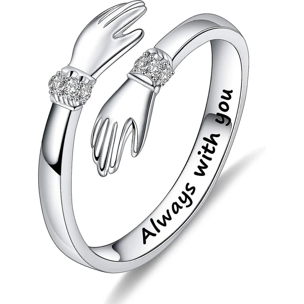 S925 Sterling Hug Ring For Women Teen Girls, Adjustable Ring Jewelry Mothers Day Birthday Gifts For Daughters Mom Sister Wife Friends Grandma Silver
