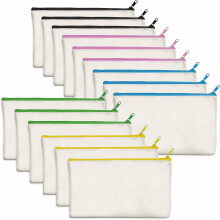 Pack Of 15 (beige, Color Zipper, 20 X 14 Cm) Blank Cotton Bags Craft Zipper Pouches Makeup Bag For Stationary Storage Of Cosmetics