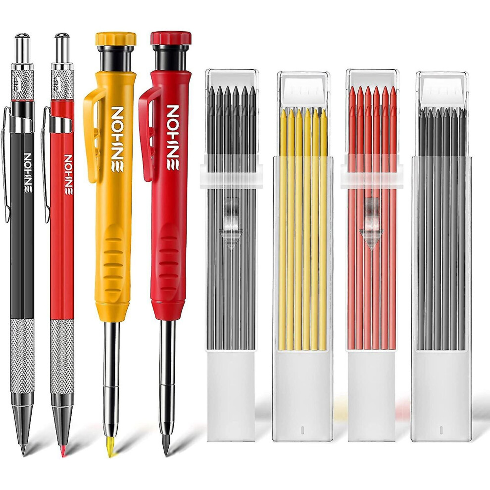 Mechanical Carpenter Pencils Kit With 40 Refills, 4 Pcs Colorful Deep Hole Woodworking Pencils With Built-In Sharpener, Carpentry Marking Scribe Tools 9172662321128