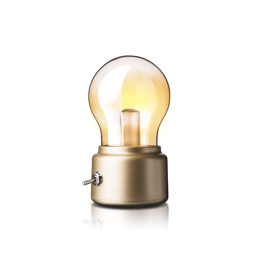 (Gold) Bulb Lamp USB Charging Portable Mini Desktop Light Bulb Shape Small Night Light