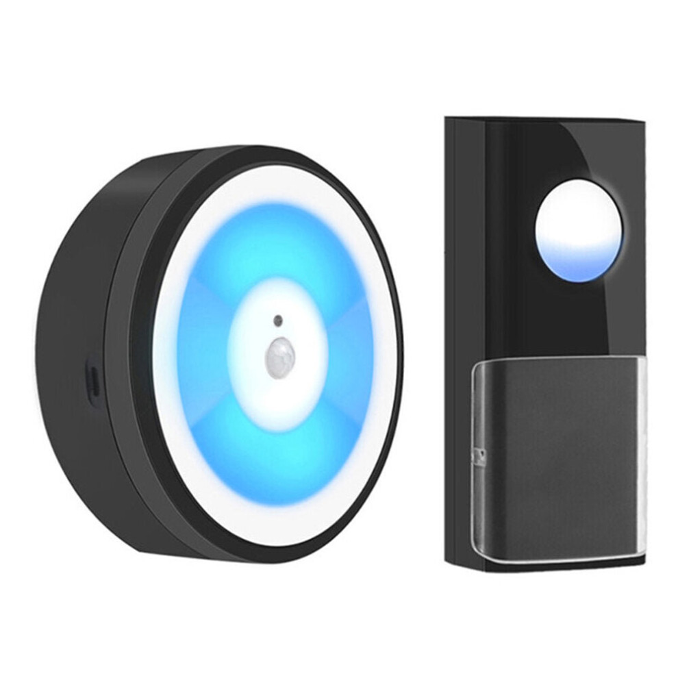 (Black, button+receiver) USB WIFI Smart Door Sensor Night Light IP55 Waterproof Wireless Doorbell with Ring Chime Call LED Smart Home Device