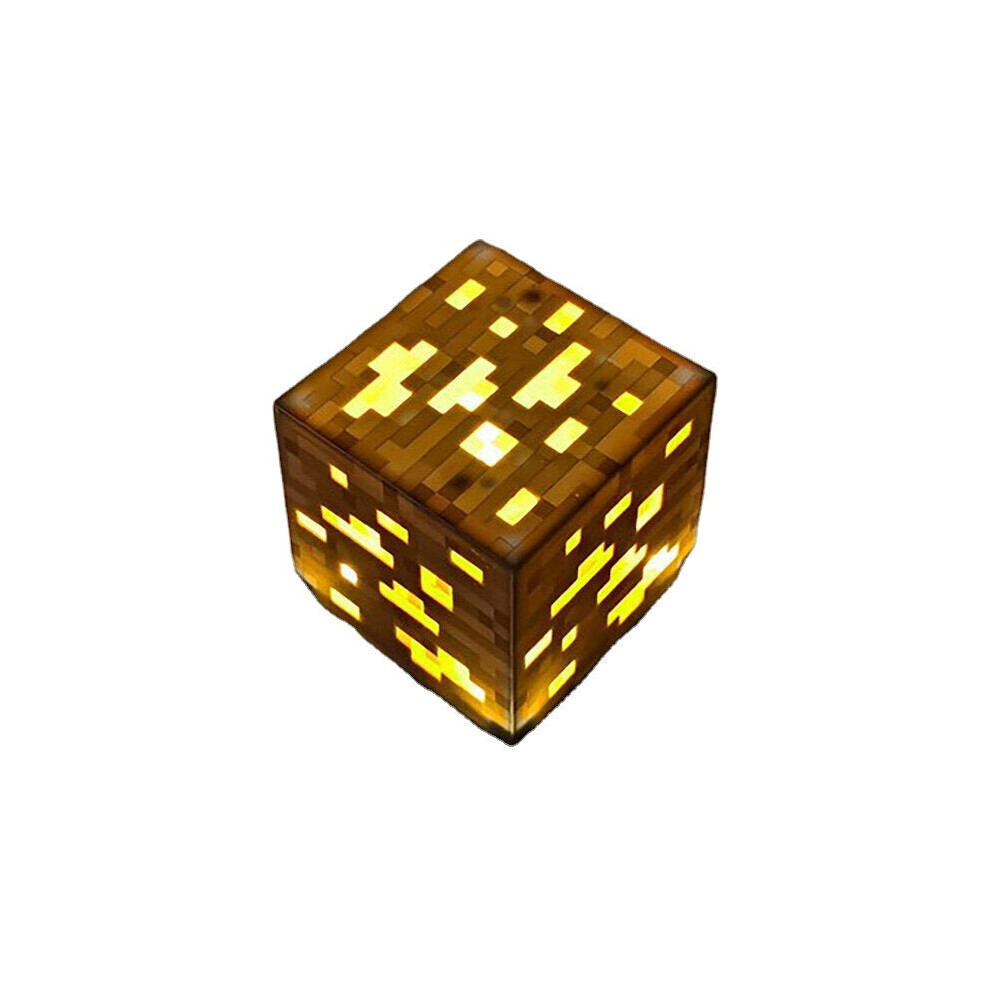 (Yellow) Rechargeable Ore Night Light Creative Minecraft Torch Game Lamp Children's Model Toy Home Bedroom Decoration LED Lamp