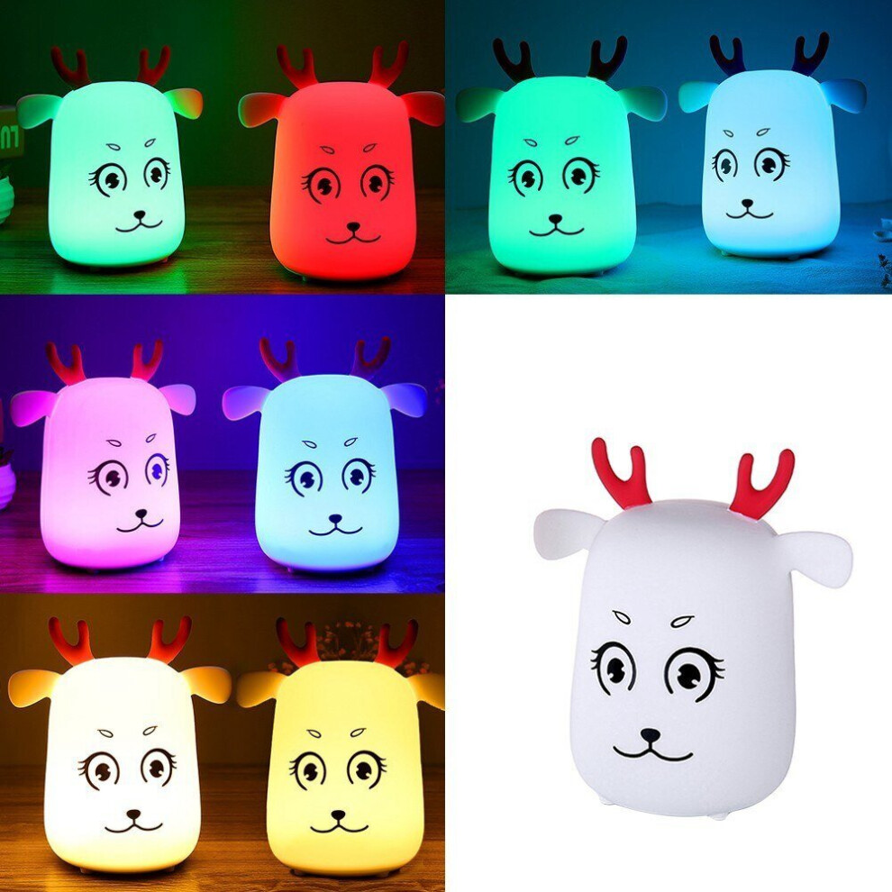 Cute LED Rechargeable Silicone Deer Night Light Tap Control Bedroom Home Decor Lamp Kids Gift