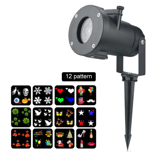 (EU Plug) LED Mini Projector Stage Light Adjustable Waterproof Lamp with 12 Slide Card 1