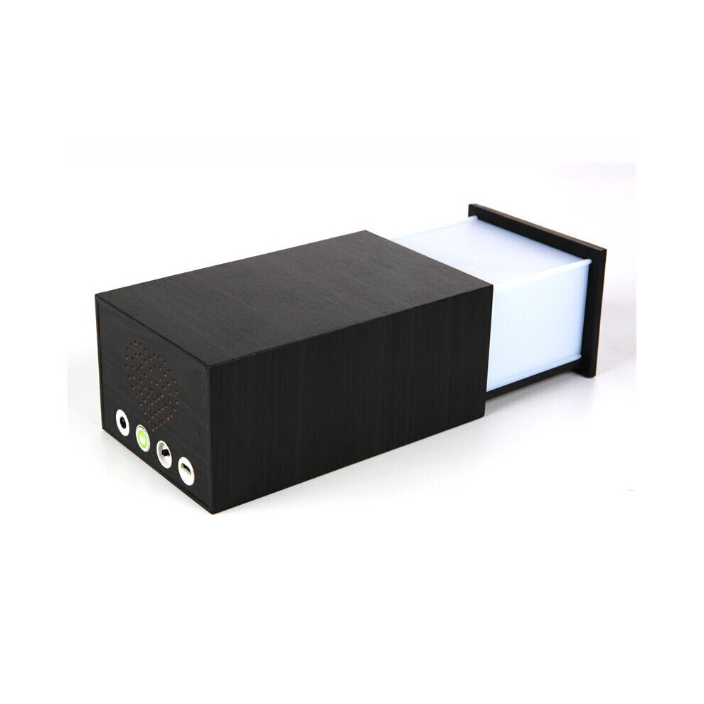 (Black) Drawer Type Bluetooth Speaker LED Night Light Smart Wooden Music Box Adjustable Desk Table Lamp