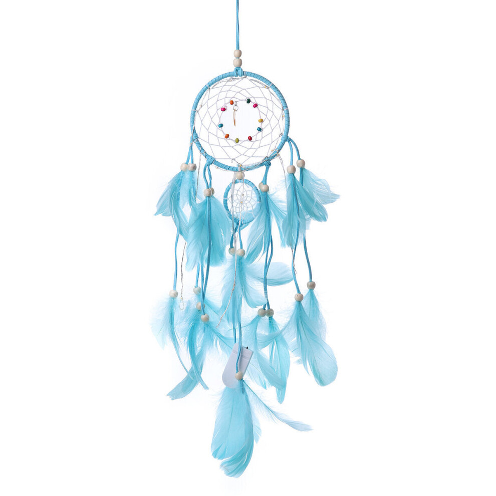 (Pink) Handmade Christmas Light LED Light Feather Dream Catcher Home Party Wedding Decor Gift