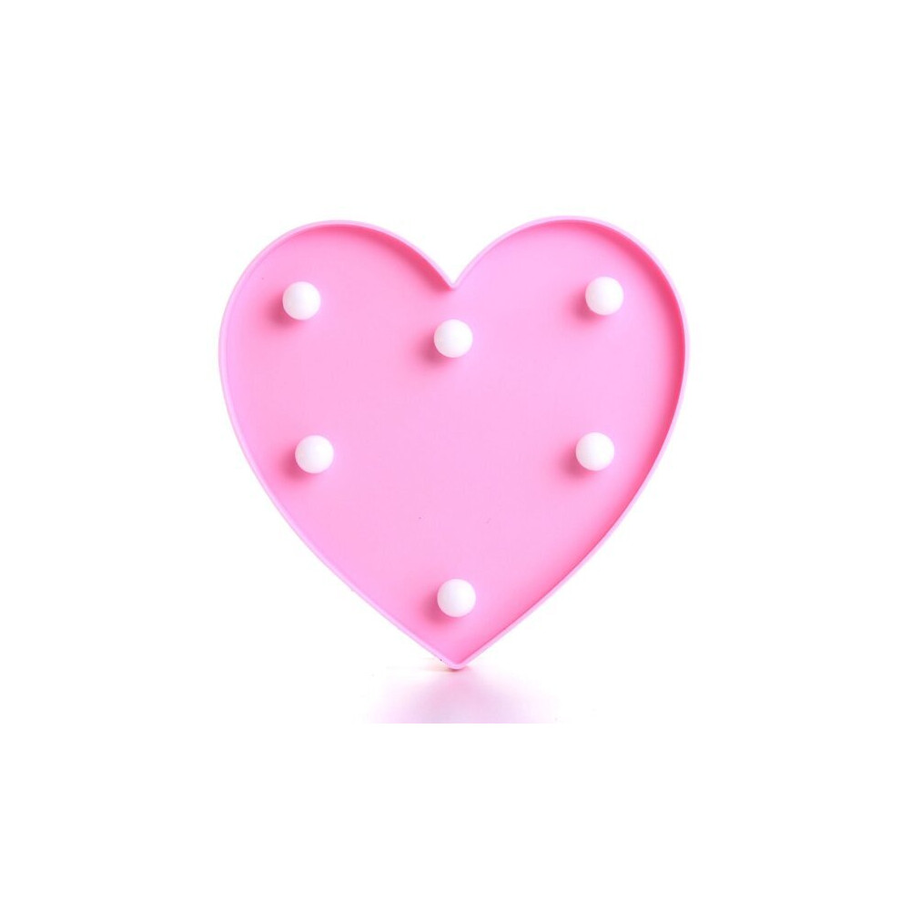 (Pink) Cute 11 LED Marquee Heart Night Light Battery Lamp Baby Kids Bedroom Home Decor