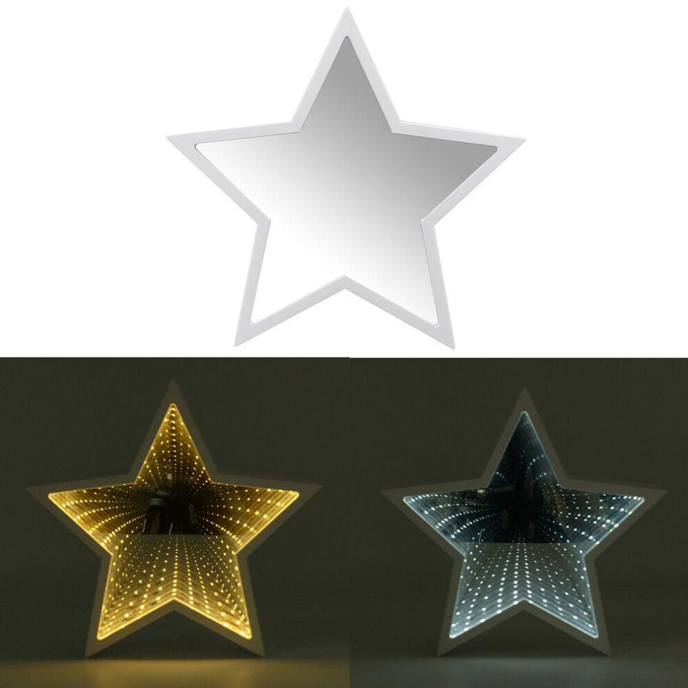 (White) Creative Cute Star Mirror Lamp LED Tunnel Night Light for Kid Gift Atmosphere Light White/Warm White