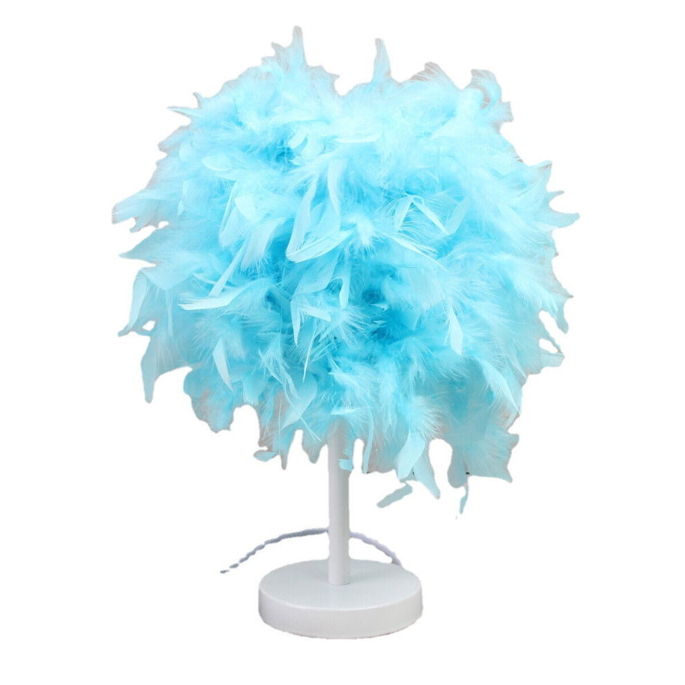 (Blue) Colorful Feather Shade Table Lamp Bedside Desk Lamp Night Light Home Decor Gifts