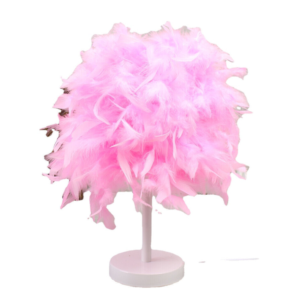 (Pink) Colorful Feather Shade Table Lamp Bedside Desk Lamp Night Light Home Decor Gifts