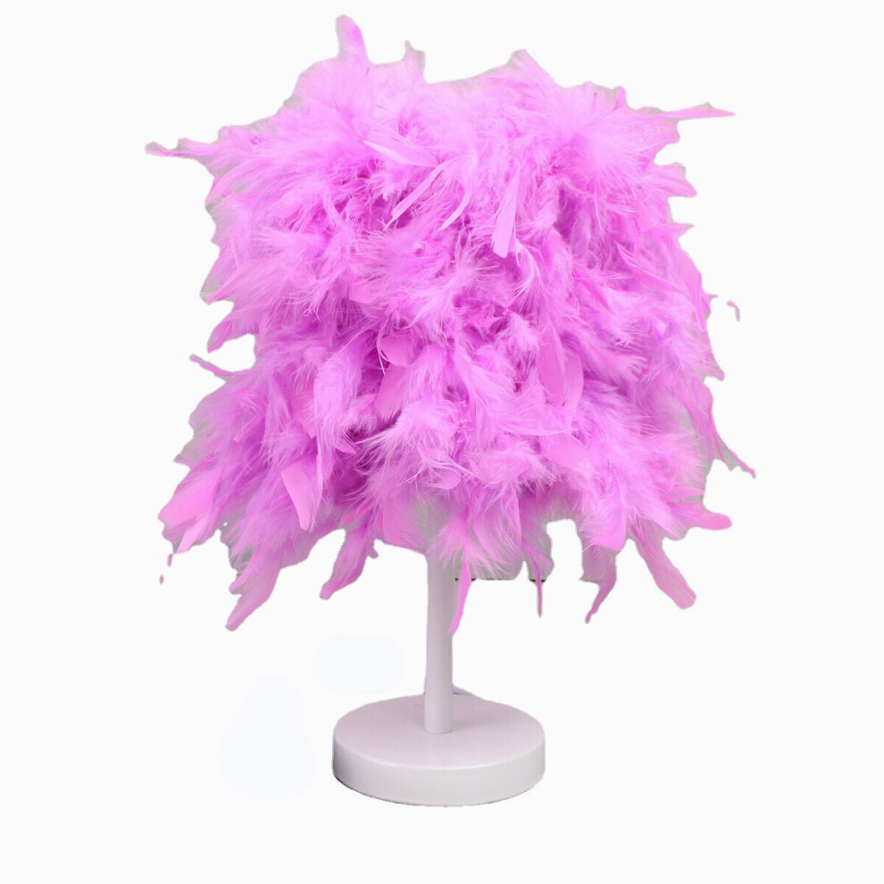 (Purple) Colorful Feather Shade Table Lamp Bedside Desk Lamp Night Light Home Decor Gifts