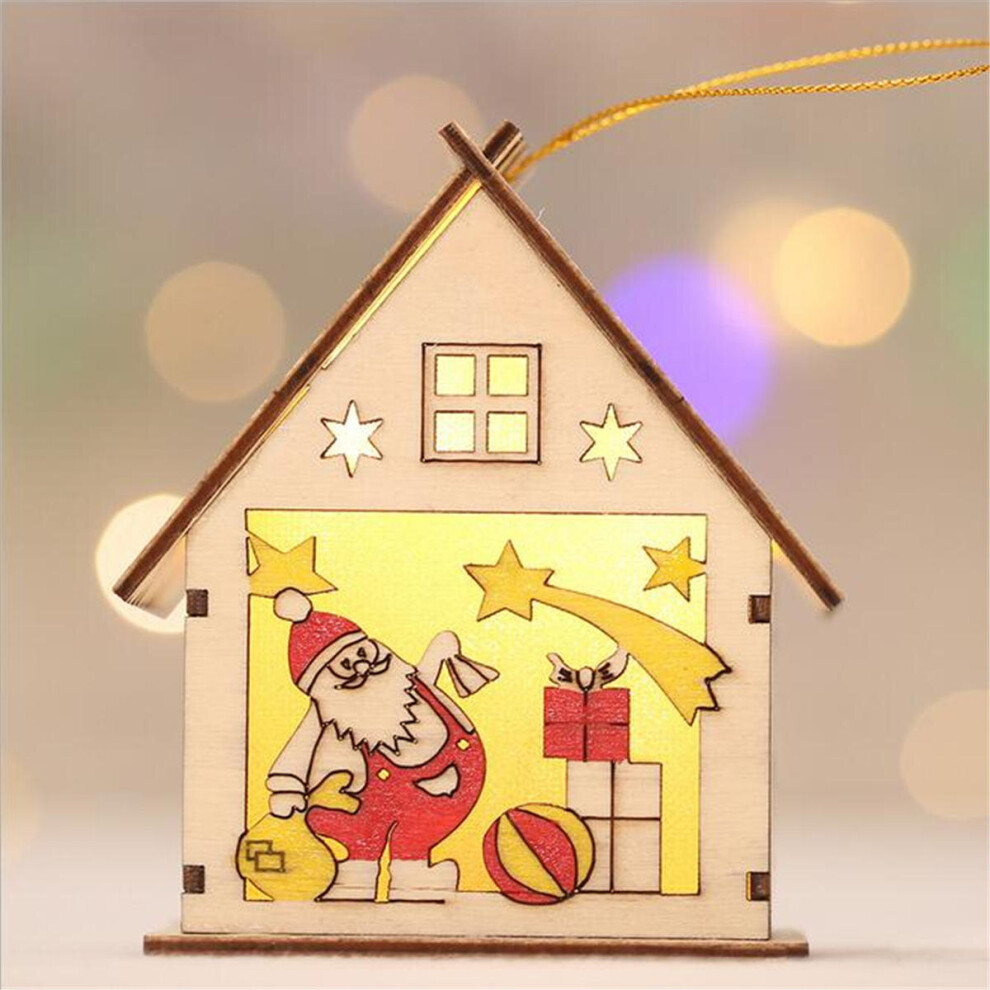 (Colorful Santa Claus) Christmas Light Decoration LED Wood House Light Cabin Santa Claus Tree Hanging Ornaments Holiday Decoration