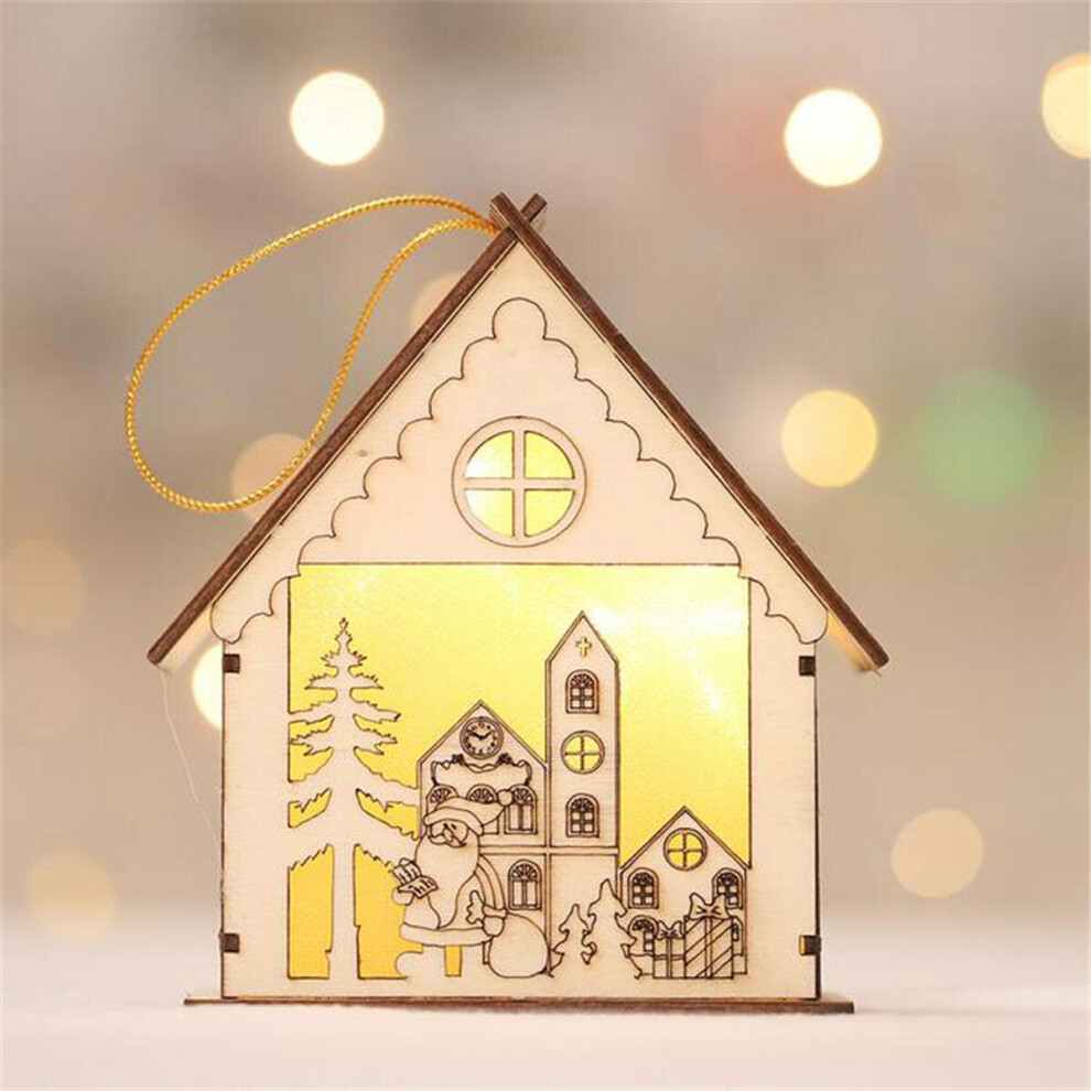(Santa Claus) Christmas Light Decoration LED Wood House Light Cabin Santa Claus Tree Hanging Ornaments Holiday Decoration