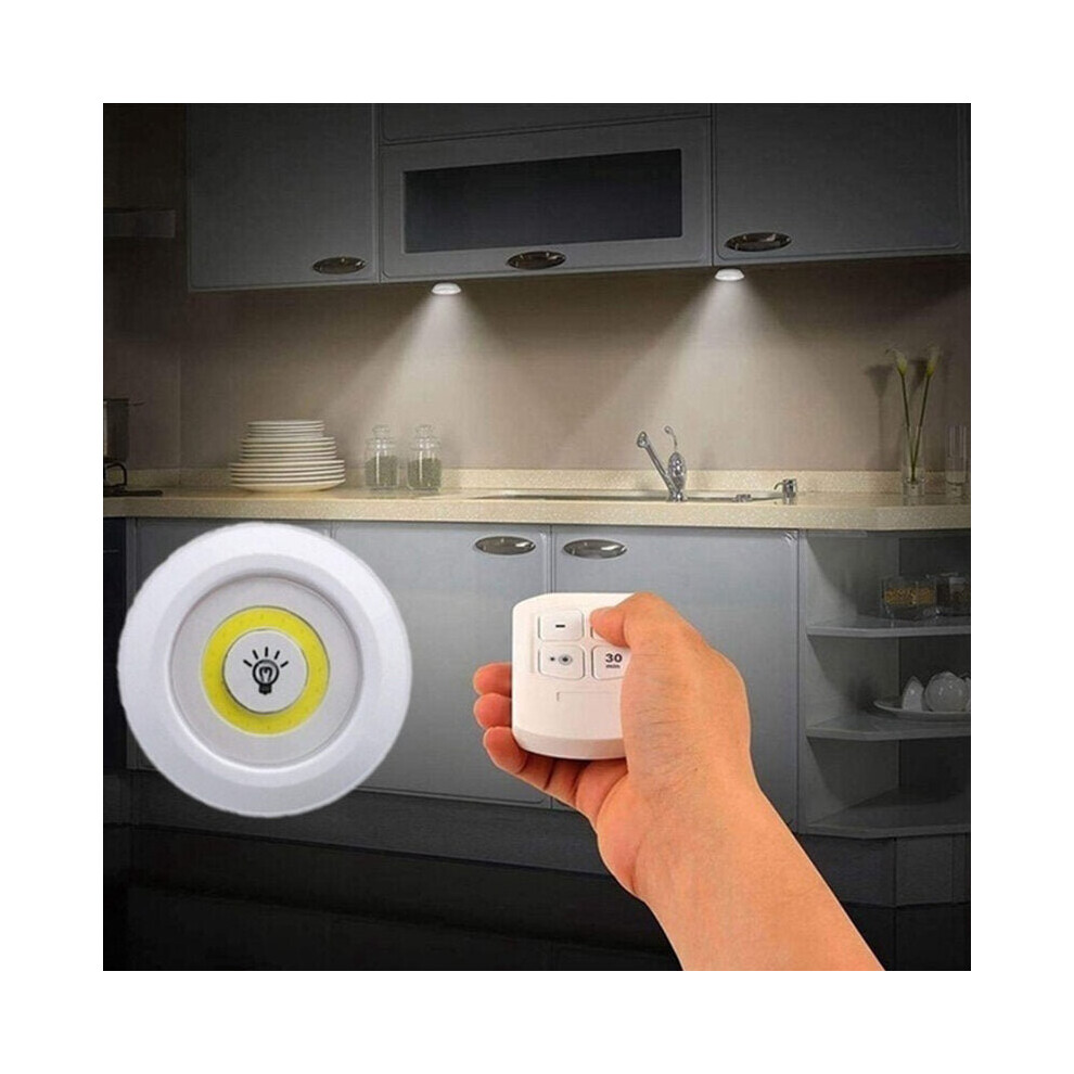 ((Round) COB Light+Remote) Cabinet Light Auto PIR Kitchen Wardrobe Cupboard Closet Motion Sensor Lamp