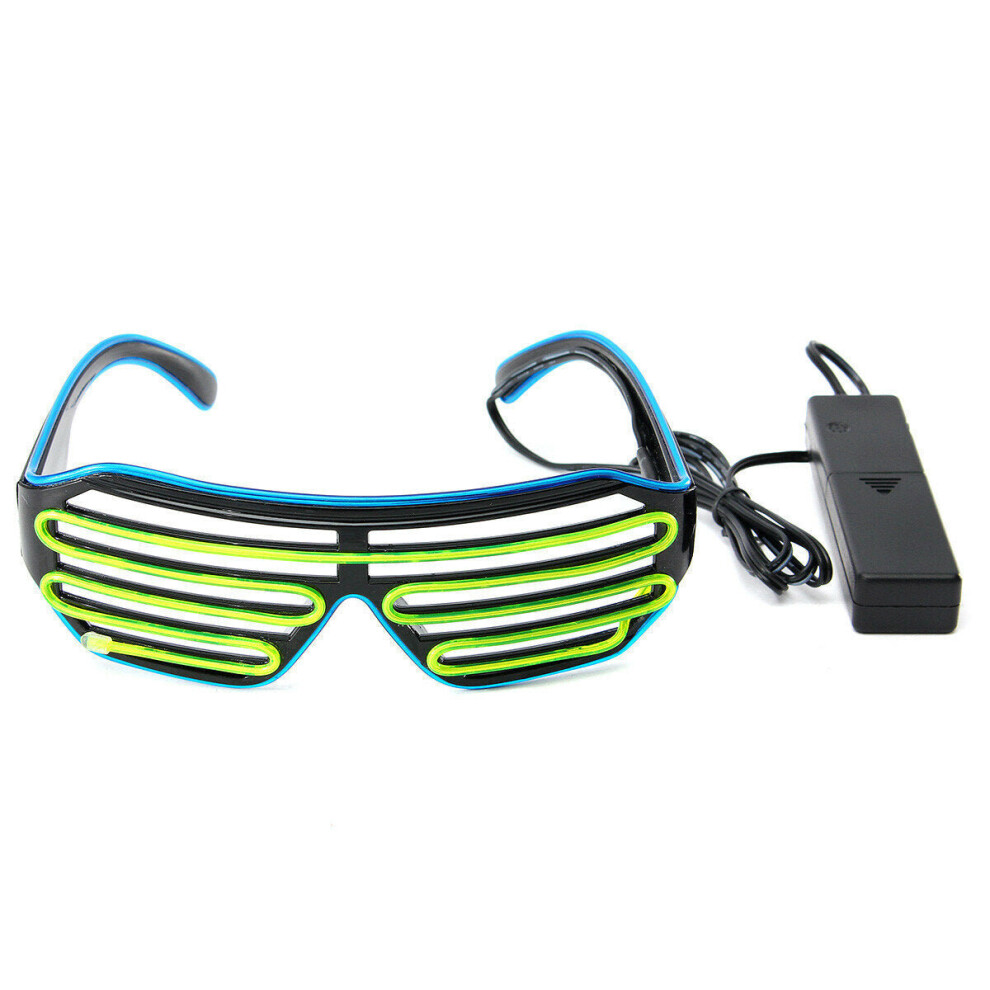 (Blue frame + fluorescent green mirror) Double Blinds Luminous Glasses Cold Light Glasses Slotted Shutter Shade Type Glasses