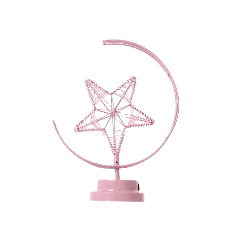 (Pink, USB Power) Battery/USB Powered Warm Light Black/Pink Star Moon Night Light Desk Lamp Birthday Gift