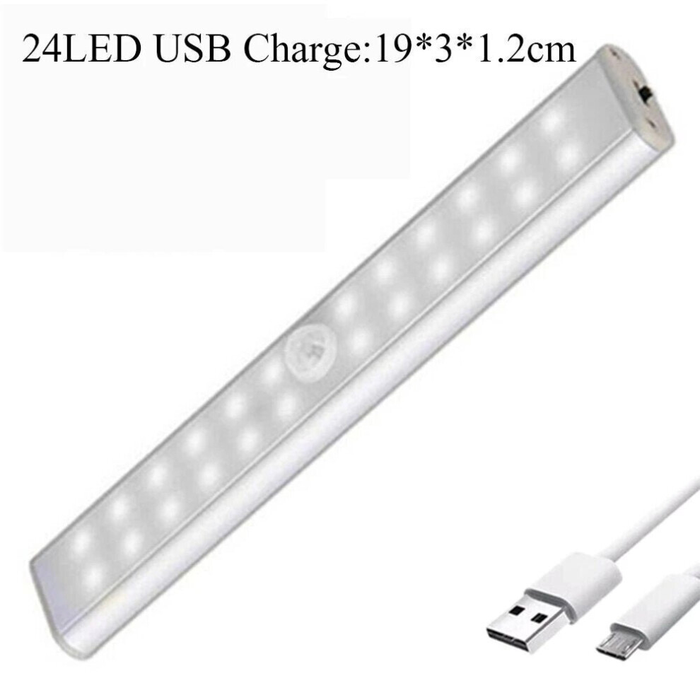 (24LED USB Charge, Warm Light) Wireless LED Cabinet Night Light Motion Sensor Light Closet Night Lamp for Kitchen Bedroom Staircase Lighting