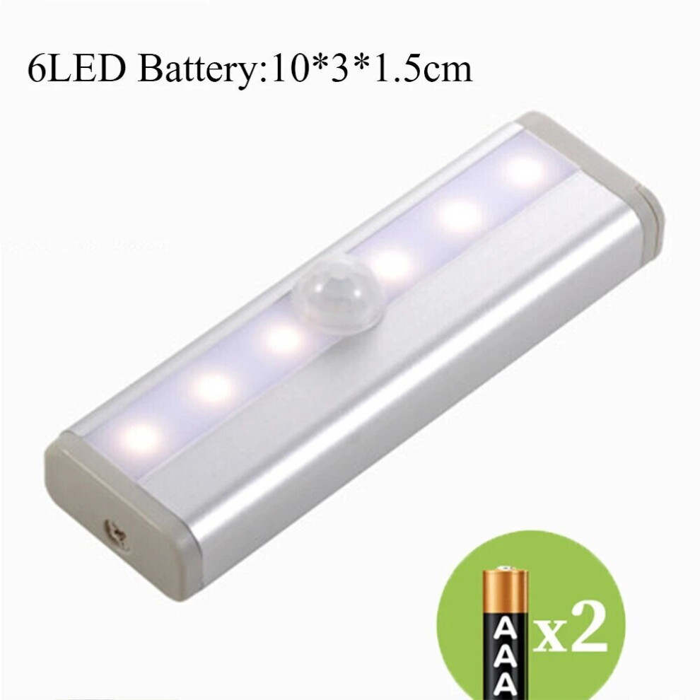 (6LED Battery, Warm Light) Wireless LED Cabinet Night Light Motion Sensor Light Closet Night Lamp for Kitchen Bedroom Staircase Lighting