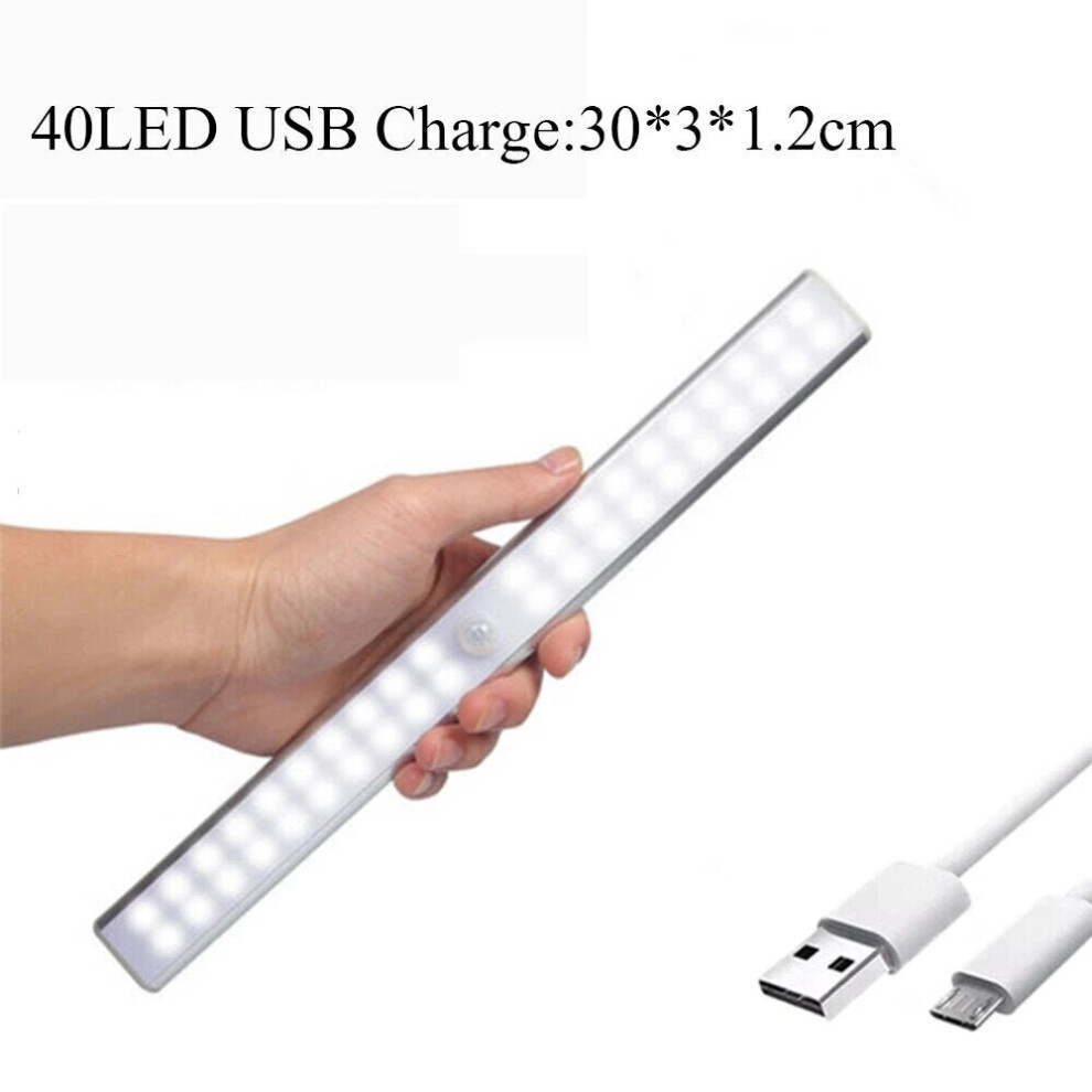 (40LED USB Charge, Warm Light) Wireless LED Cabinet Night Light Motion Sensor Light Closet Night Lamp for Kitchen Bedroom Staircase Lighting