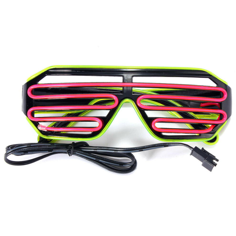 (Fluorescent green frame + pink mirror) Double Blinds Luminous Glasses Cold Light Glasses Slotted Shutter Shade Type Glasses