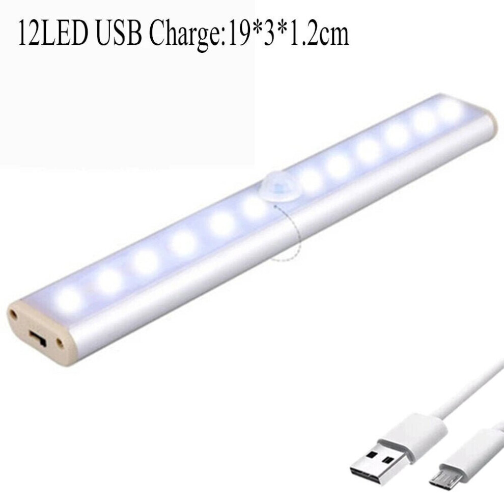 (12LED USB Charge, Warm Light) Wireless LED Cabinet Night Light Motion Sensor Light Closet Night Lamp for Kitchen Bedroom Staircase Lighting