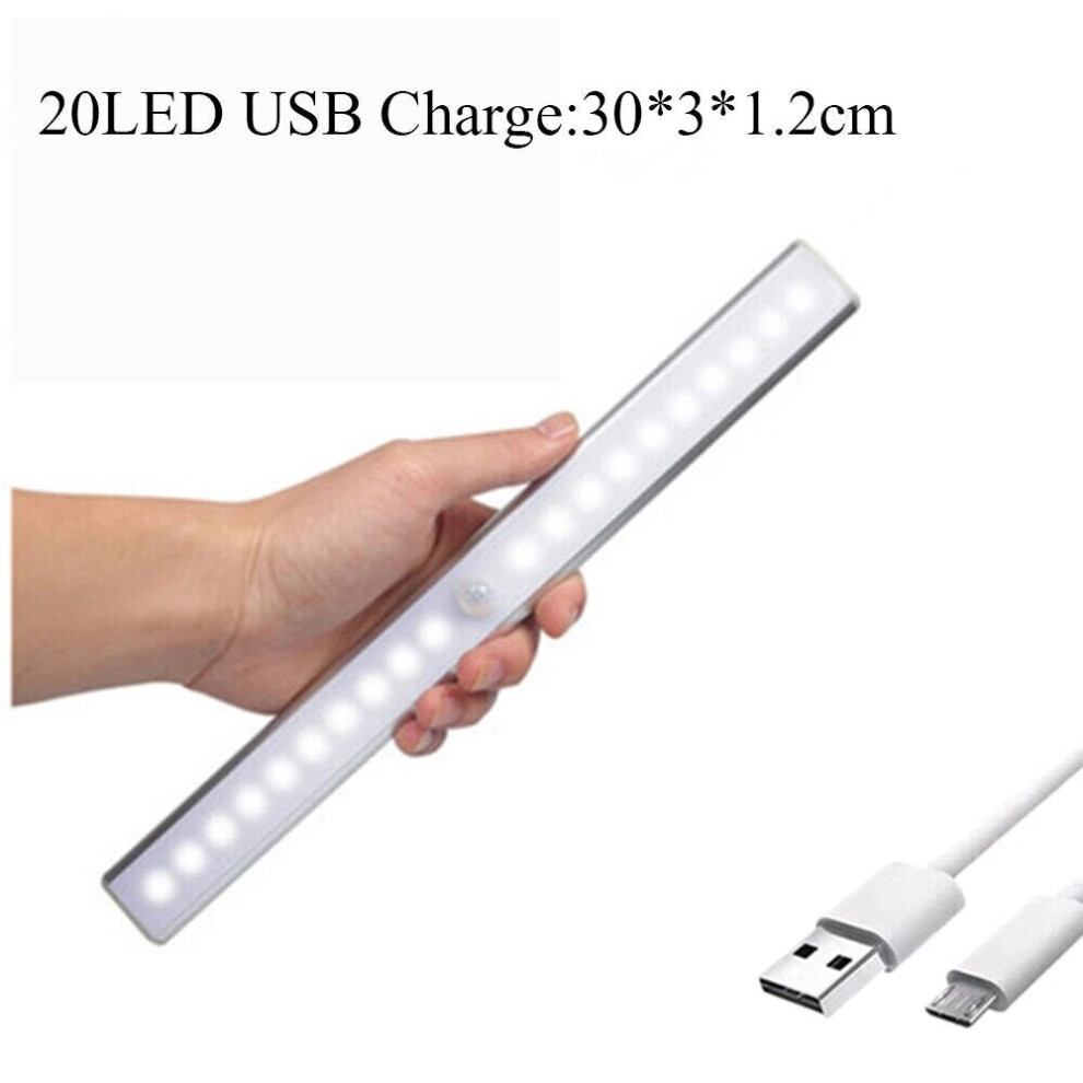 (20LED USB Charge, Warm Light) Wireless LED Cabinet Night Light Motion Sensor Light Closet Night Lamp for Kitchen Bedroom Staircase Lighting