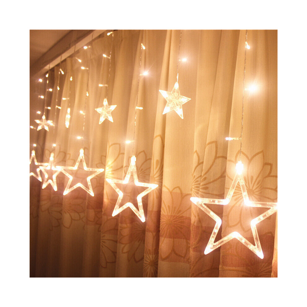 (Warm White) 220V LED Light String Star Shape Curtain Light Home Decor Celebration Festival Wedding