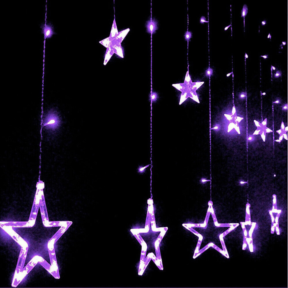 (Purple) 220V LED Light String Star Shape Curtain Light Home Decor Celebration Festival Wedding