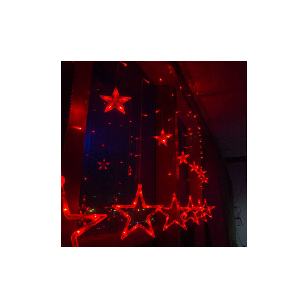 (Red) 220V LED Light String Star Shape Curtain Light Home Decor Celebration Festival Wedding