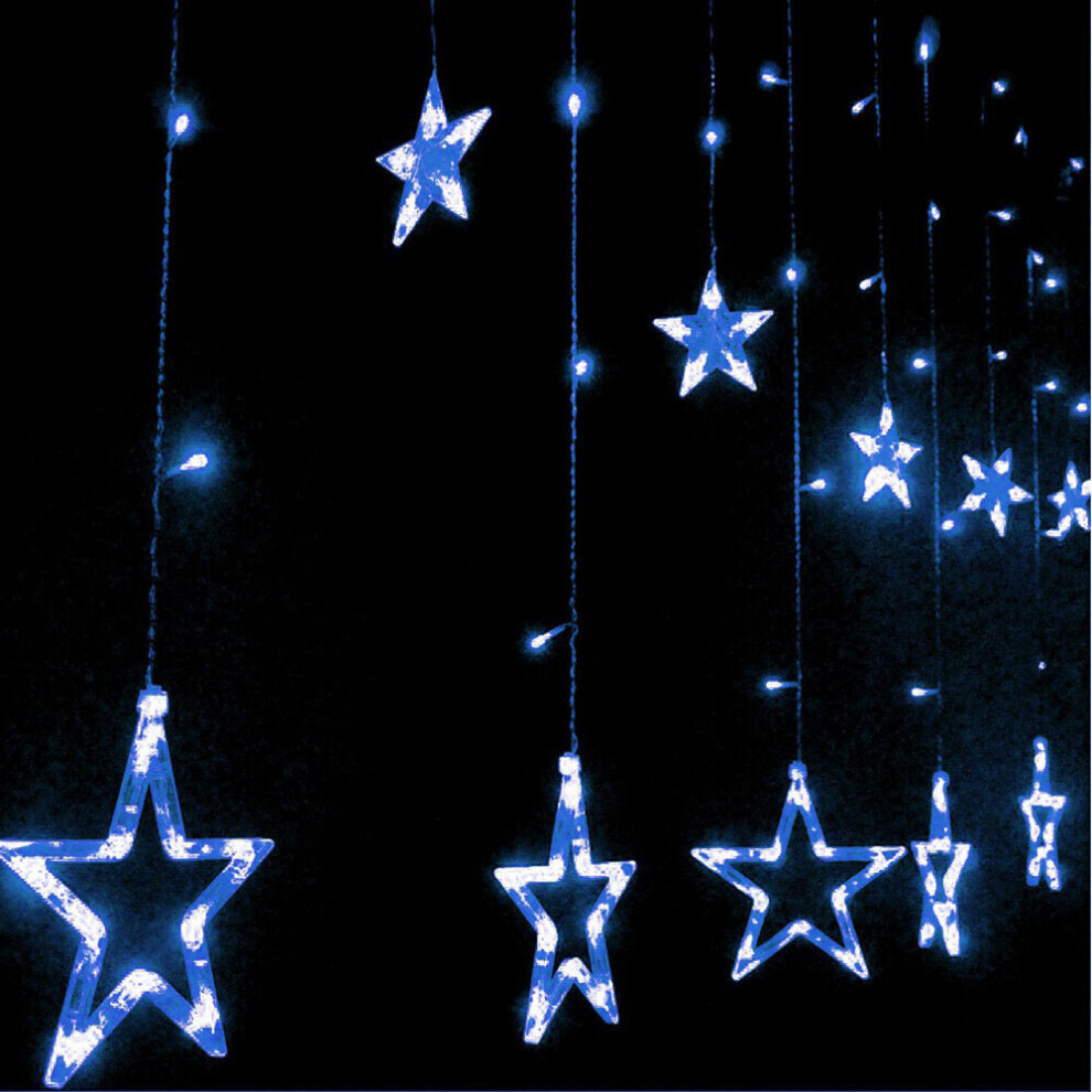 (Blue) 220V LED Light String Star Shape Curtain Light Home Decor Celebration Festival Wedding