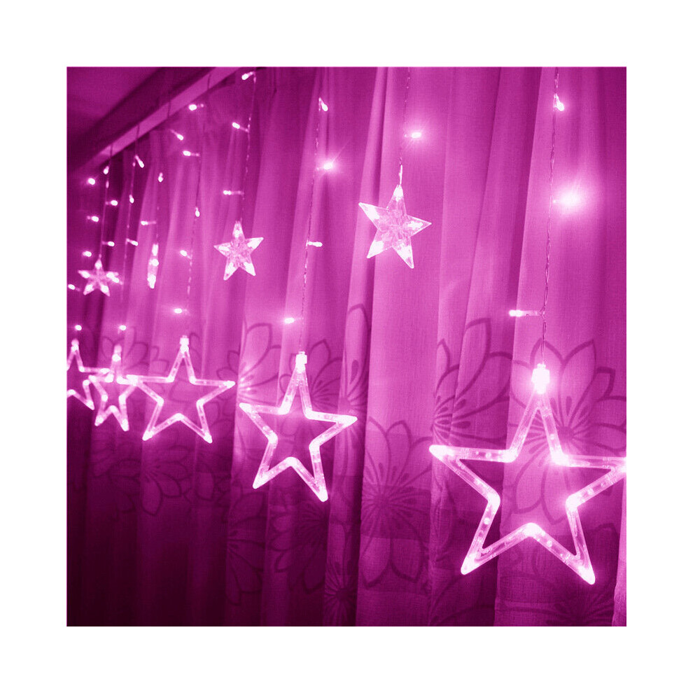 (Pink) 220V LED Light String Star Shape Curtain Light Home Decor Celebration Festival Wedding