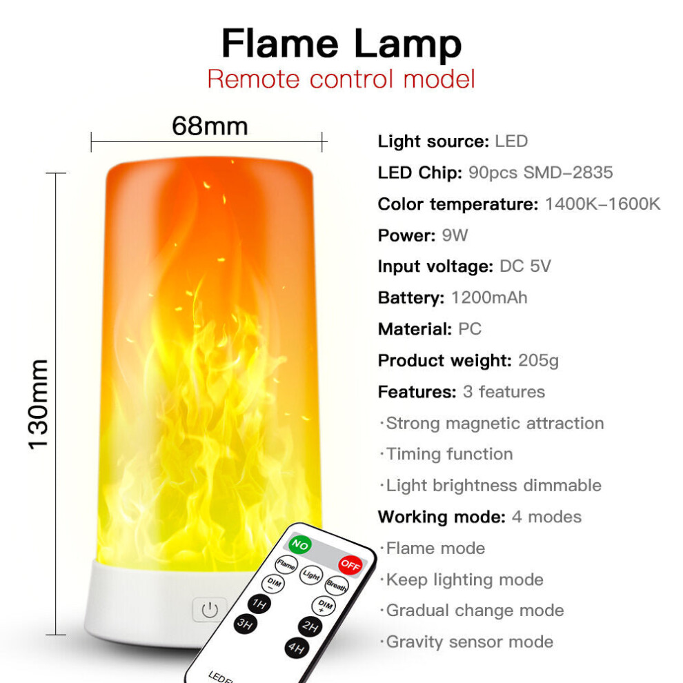 (Remote Control model) Flame Effect Light Decorative Table Lamp Night Light USB Charging Atmosphere Light for Restaurant Bar Bedroom Living Room